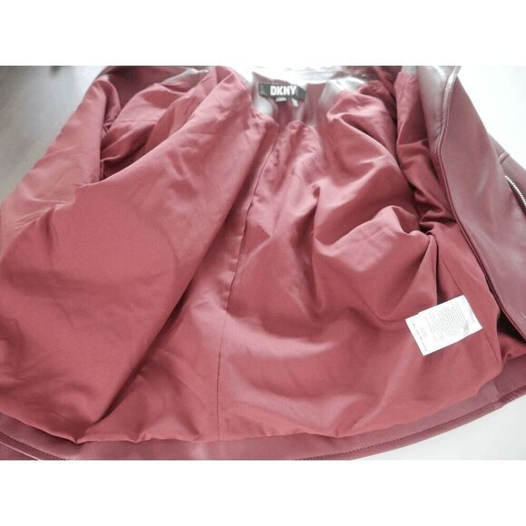 DKNY Women's Faux Leather Motorcycle Jacket Cabernet Size S - Picture 3 of 7
